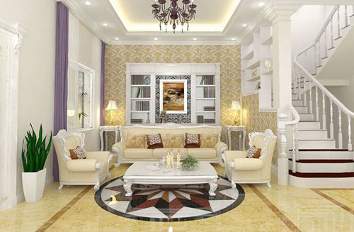 Gạch lát bề mặt men bóng, tông màu sáng rất phù hợp cho phòng khách nhà bạn.