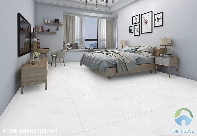 Phòng ngủ mang vẻ đẹp tối giản, sang trọng khi lát gạch Ý Mỹ P88032 bề mặt men bóng