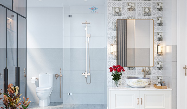 Mẫu gạch trang trí Ý Mỹ F365011TK kích thước 30x60 kiến tạo nên vẻ đẹp đẳng cấp của khu vực toilet
