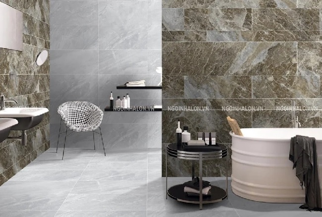 Tường phòng khách ốp gạch 30x90